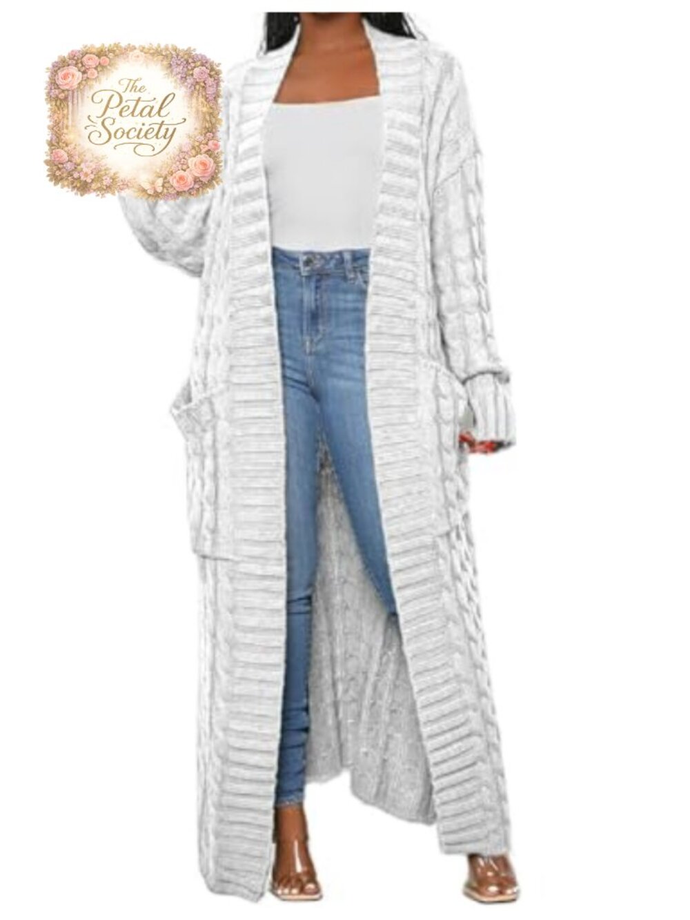 Cable Knit Chunky Long Maxi Cardigan Sweater with Pockets
